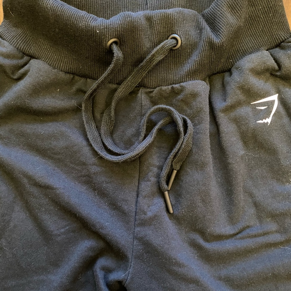 Gymshark Black Joggers with Drawstring waist and ribbon style ties at the ankles